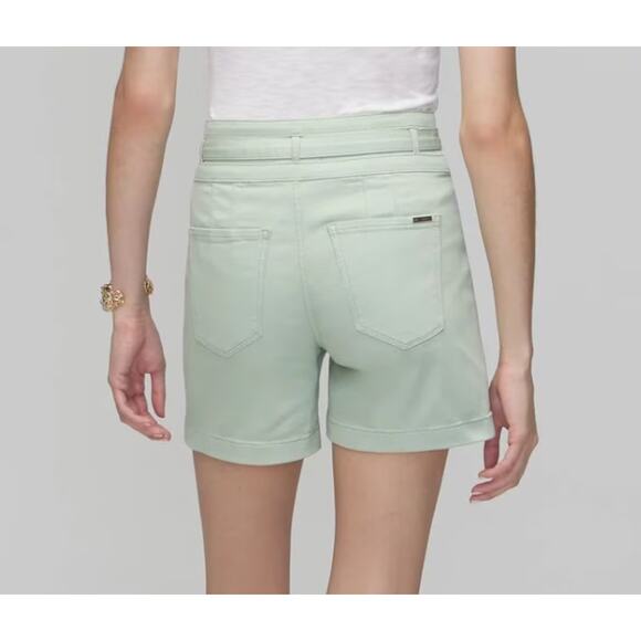 White House Black Market Extra High Rise 5" Short Mint Green Size 10 Belted - Picture 3 of 9